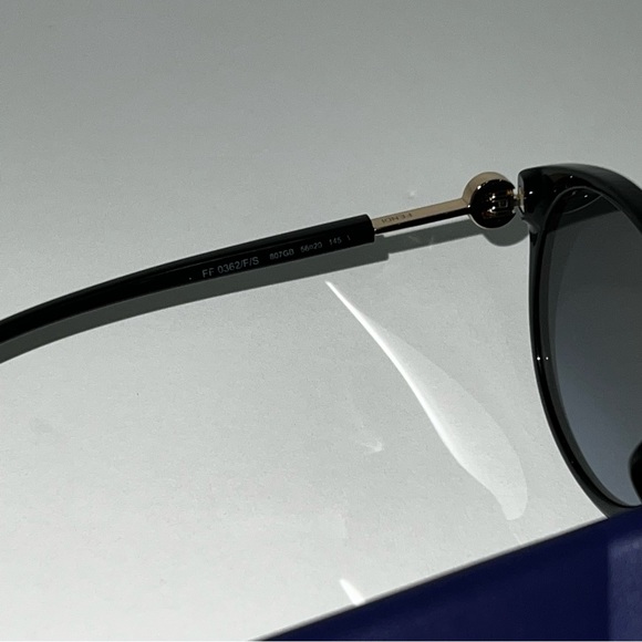 Authentic Fendi 56mm Round Sunglasses - Black W/ Grey Blue Shades - New W/ Case